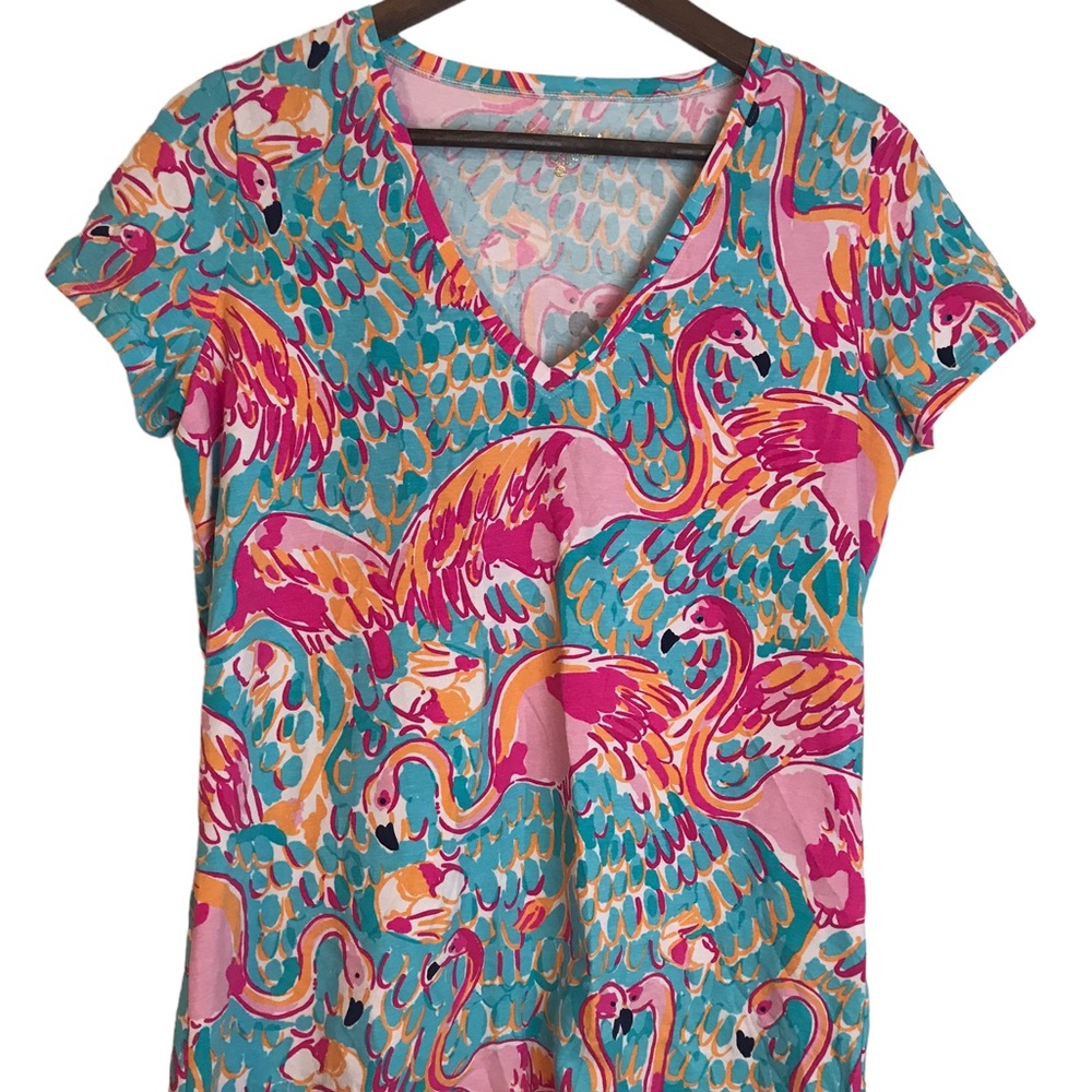 Lilly Pulitzer Pink and Blue Flamingo Short Sleeve Tee